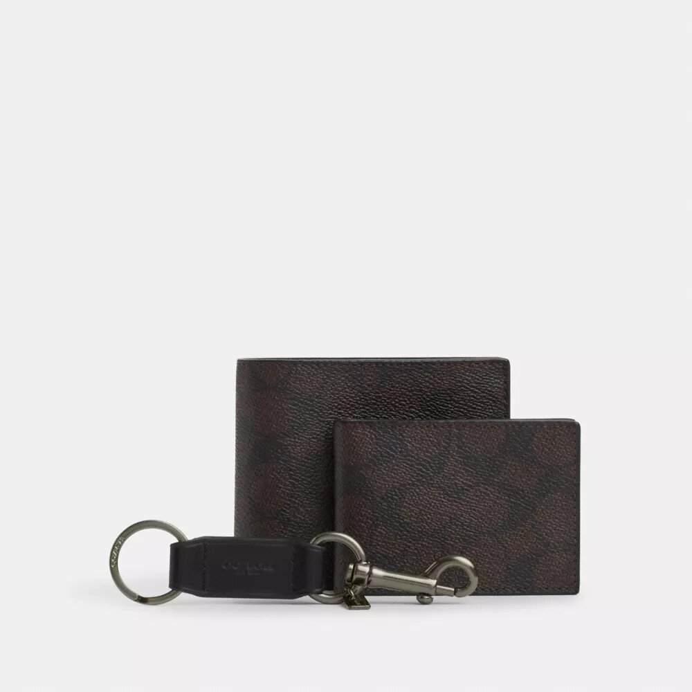 3-in-1-Geldbörsen-Geschenkset in Signature Canvas, verpackt in einer Box