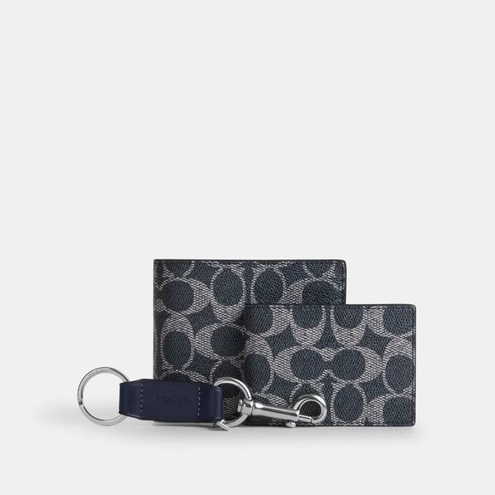 3-in-1-Geldbörsen-Geschenkset in Signature Canvas, verpackt in einer Box