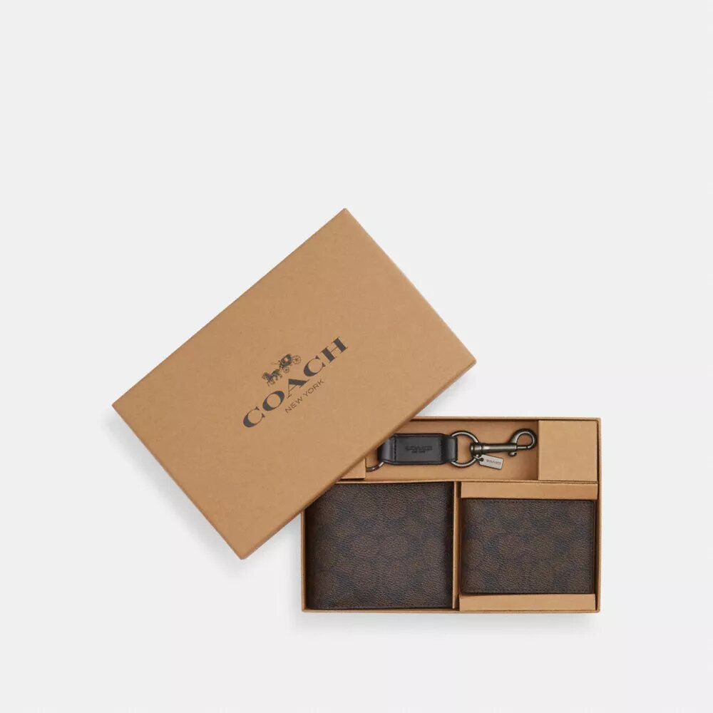 3-in-1-Geldbörsen-Geschenkset in Signature Canvas, verpackt in einer Box