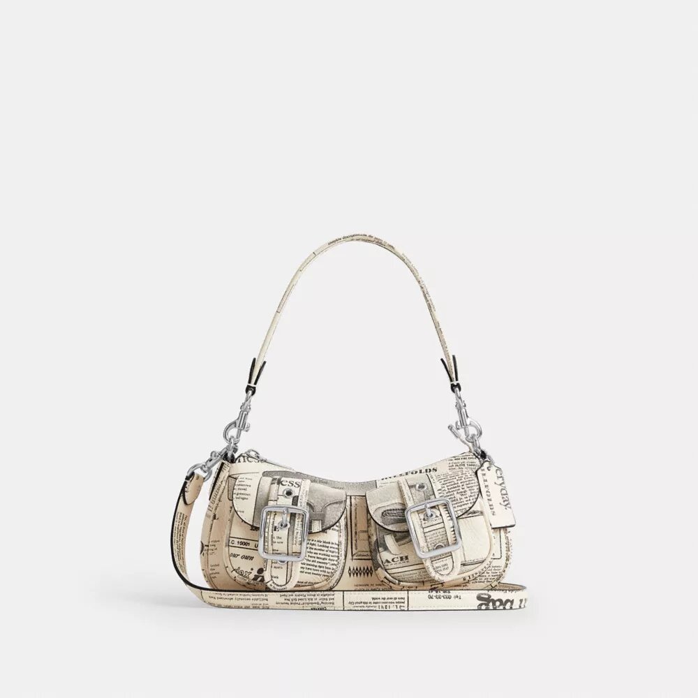 Ashton-Schultertasche mit Zeitungsdruck