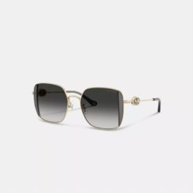 Übergroße quadratische Sonnenbrille aus Metall mit Horse and Carriage-Motiv