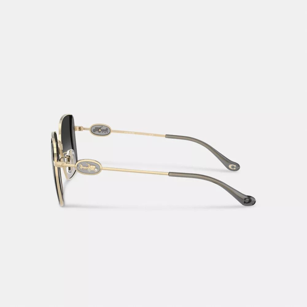 Übergroße quadratische Sonnenbrille aus Metall mit Horse and Carriage-Motiv