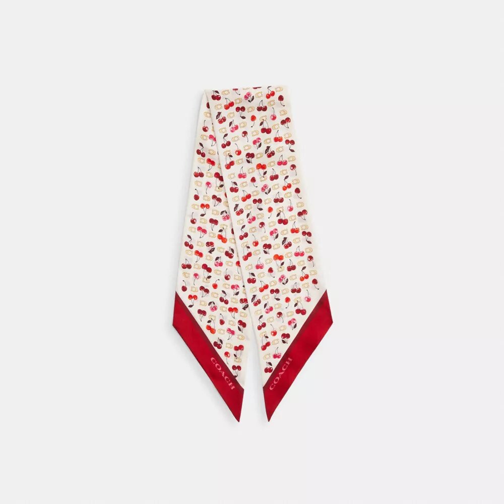 Breiter, schmaler Seidenschal mit „Sculpted C Cherries“-Print