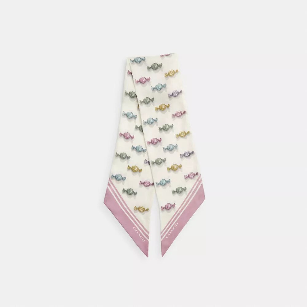 Breiter, schmaler Seidenschal mit „Wrapped Candies“-Print
