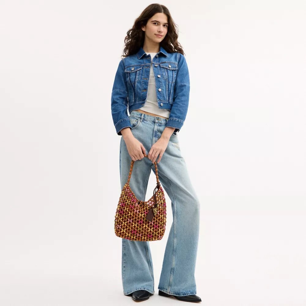 Brooklyn-Schultertasche 28 mit Holzperlen