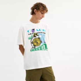 „Collage Train“ lockeres T-Shirt aus Bio-Baumwolle