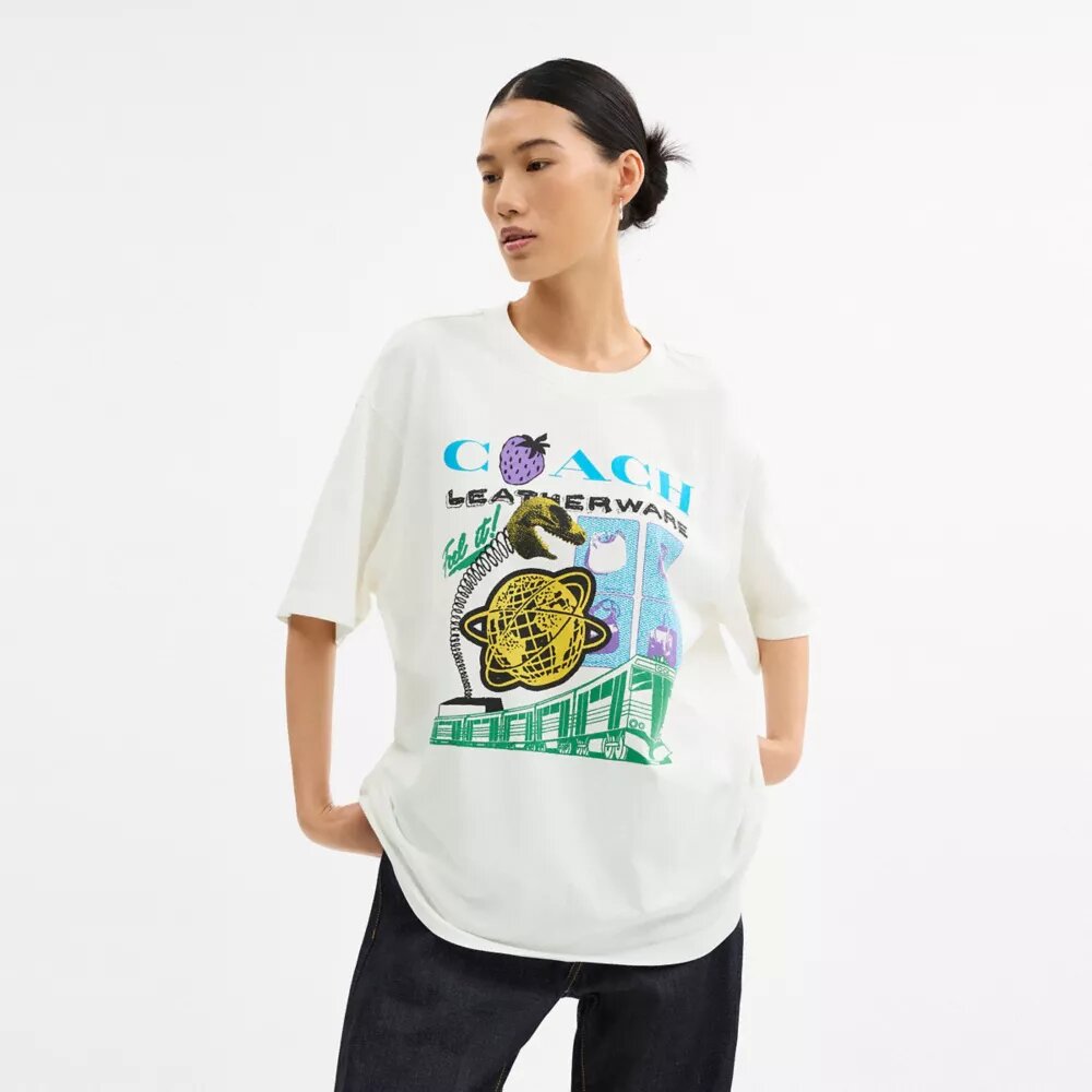 „Collage Train“ lockeres T-Shirt aus Bio-Baumwolle