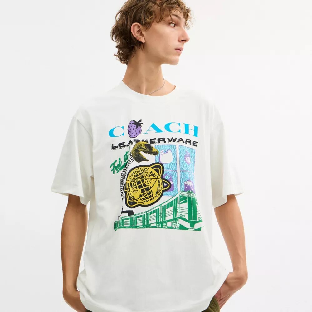 „Collage Train“ lockeres T-Shirt aus Bio-Baumwolle