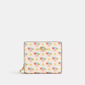Druckknopf-Geldbörse mit Blumenprint und Anhänger