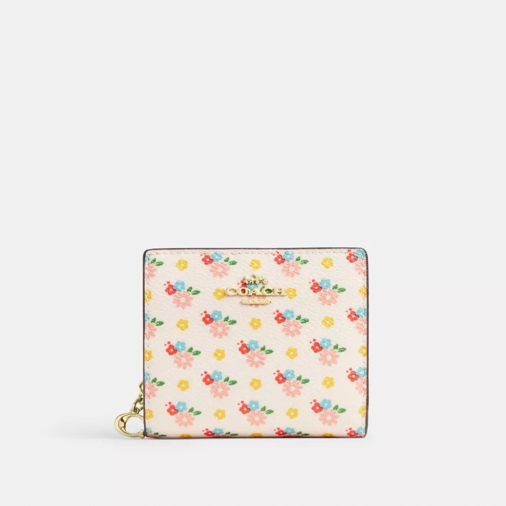 Druckknopf-Geldbörse mit Blumenprint und Anhänger