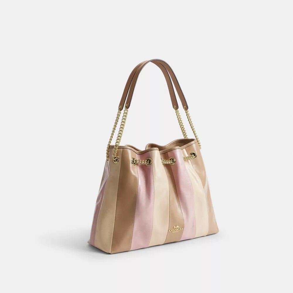 Evelyn-Schultertasche mit gestreiftem Patchwork
