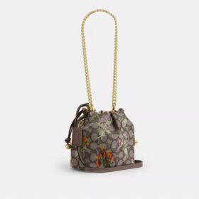 Faye Mini-Kordelzugtasche aus charakteristischem Jacquard mit Blumenstickerei
