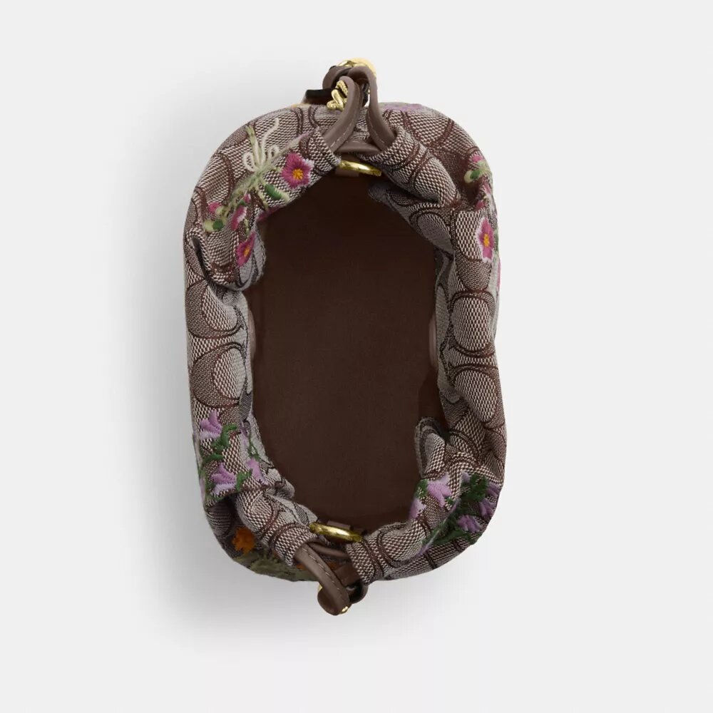 Faye Mini-Kordelzugtasche aus charakteristischem Jacquard mit Blumenstickerei