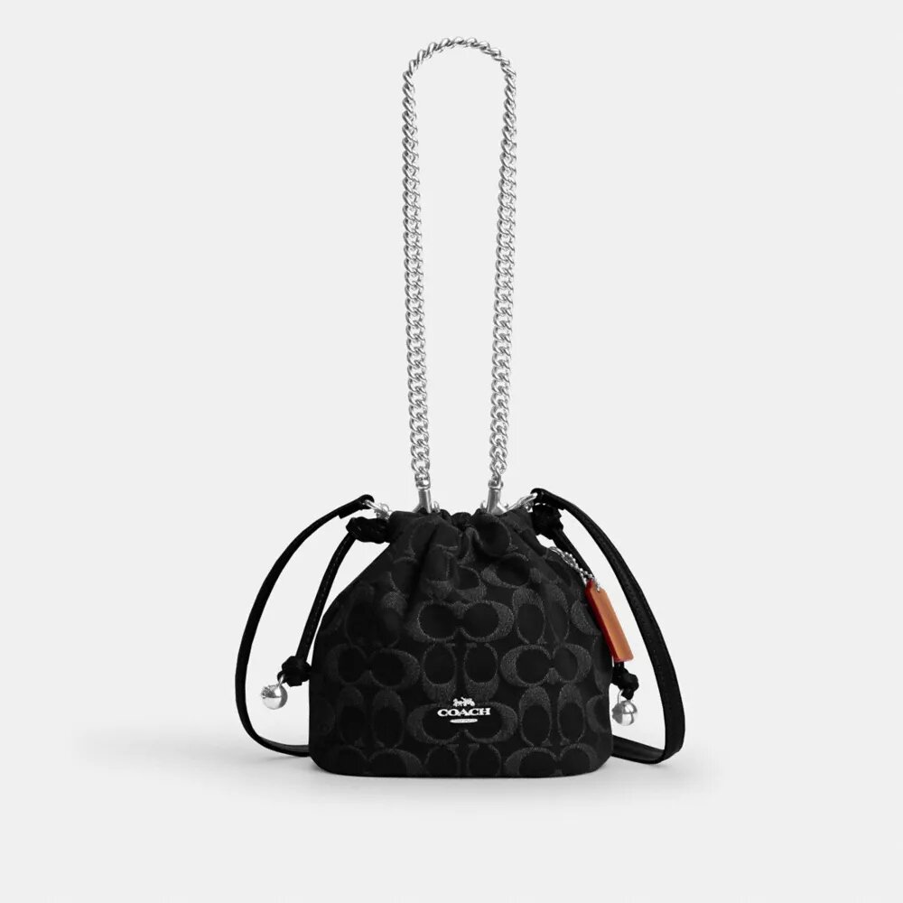 Faye Mini-Kordelzugtasche aus Signature-Denim