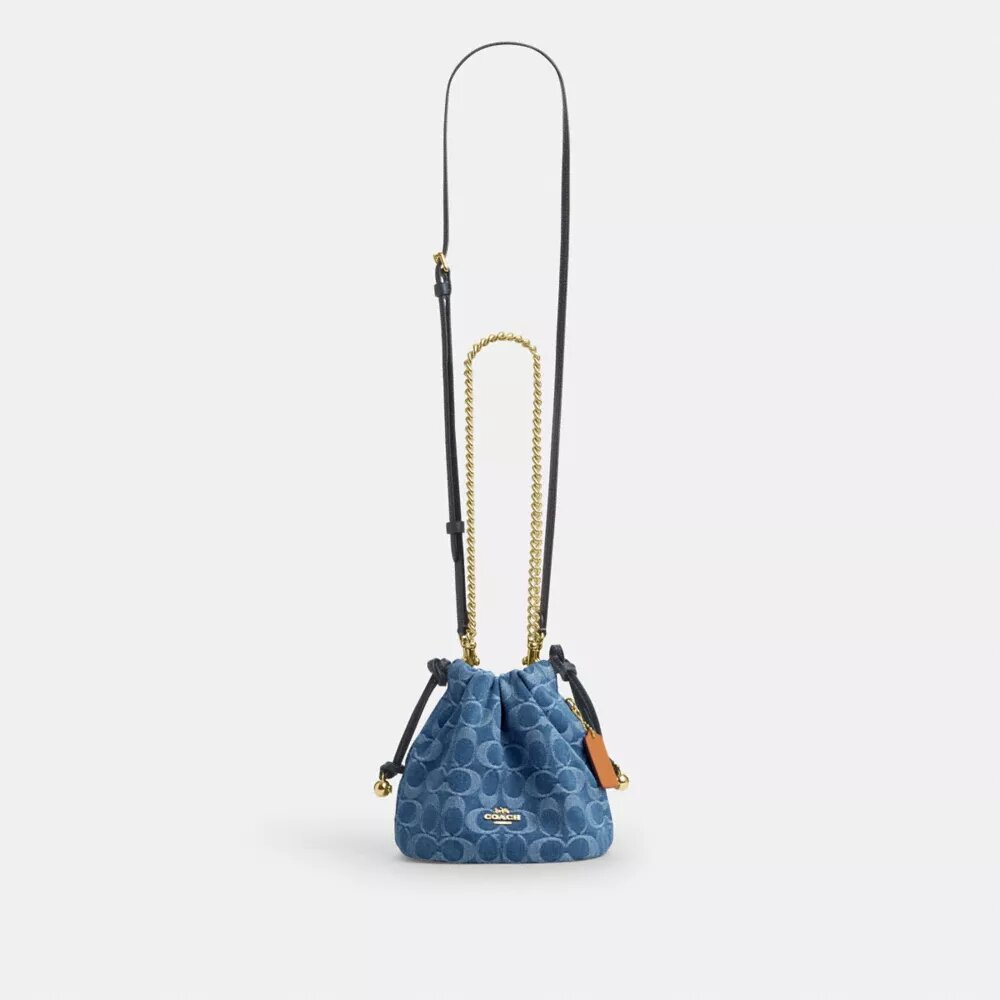 Faye Mini-Kordelzugtasche aus Signature-Denim