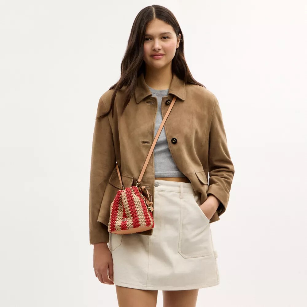 Faye Mini-Kordelzugtasche mit Streifen