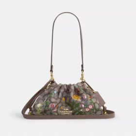 Faye-Schultertasche aus charakteristischem Jacquard mit Blumenstickerei
