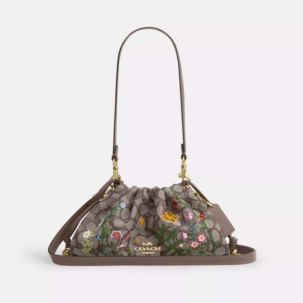 Faye-Schultertasche aus charakteristischem Jacquard mit Blumenstickerei