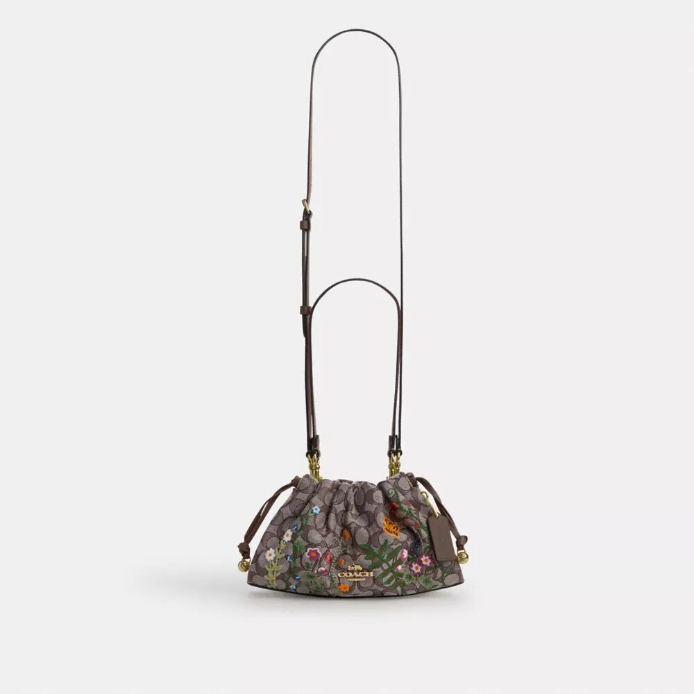 Faye-Schultertasche aus charakteristischem Jacquard mit Blumenstickerei