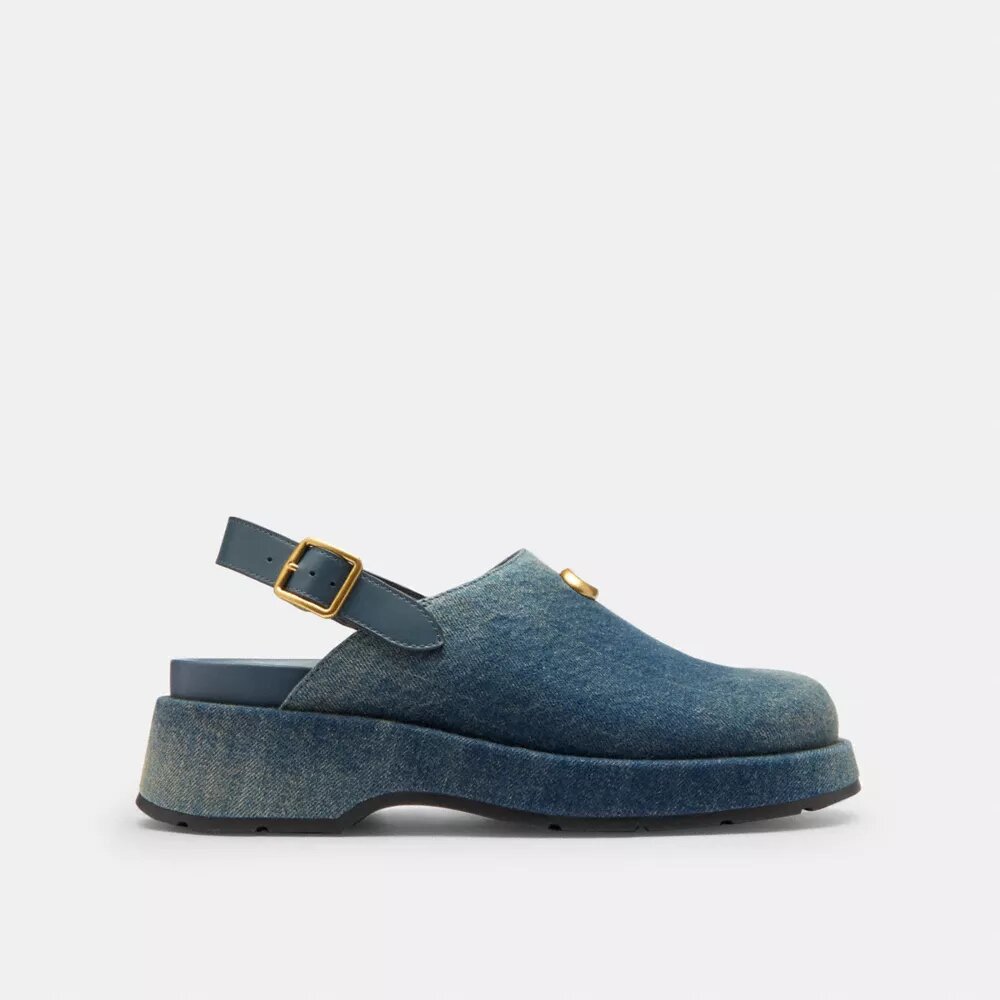 Geformte C-Plateau-Plateau-Clogs aus „Loved Denim“