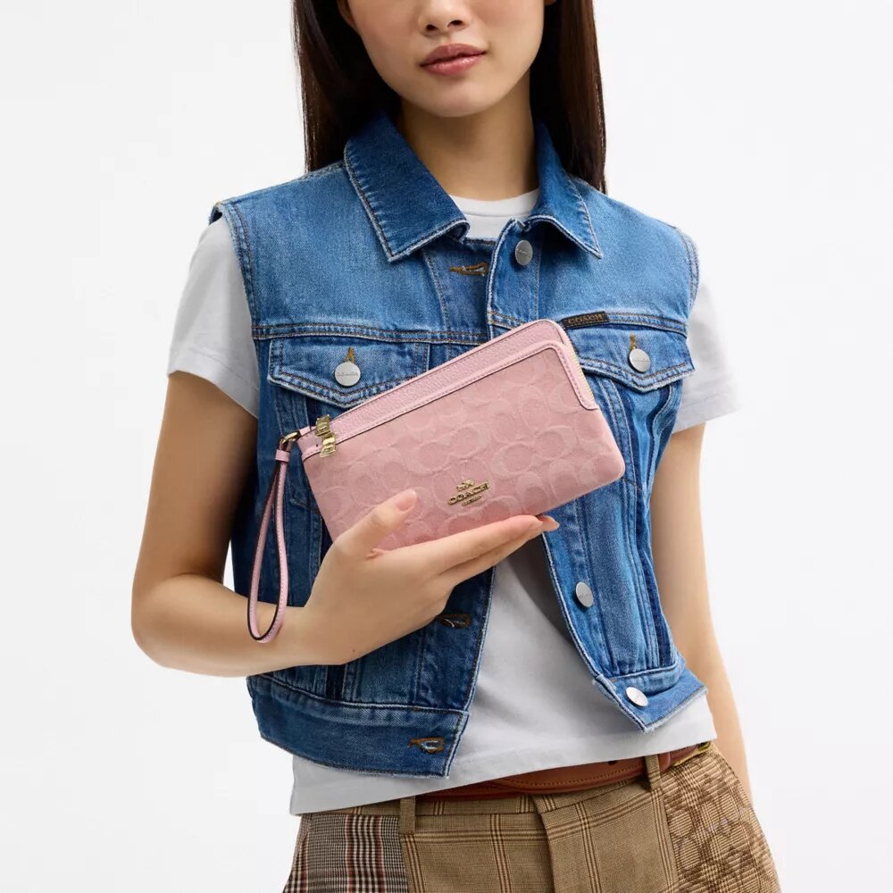 Geldbörse mit Doppelreißverschluss aus Signature-Denim