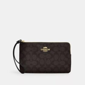 Große Handgelenktasche mit Reißverschluss an der Ecke aus Signature Canvas