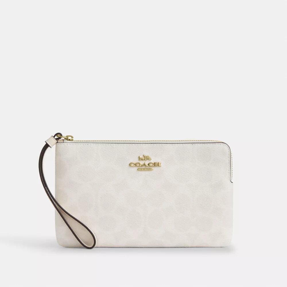 Große Handgelenktasche mit Reißverschluss an der Ecke aus Signature Canvas