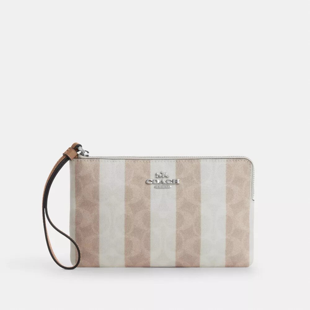 Große Handgelenktasche mit Reißverschluss an der Ecke aus Signature Canvas