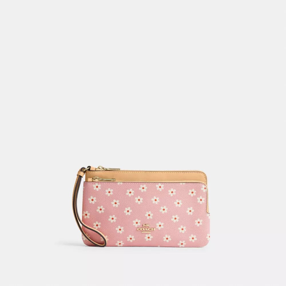 Handgelenktasche mit doppeltem Reißverschluss und Blumenmuster