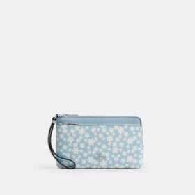 Handgelenktasche mit doppeltem Reißverschluss und Blumenmuster