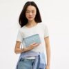 Handgelenktasche mit doppeltem Reißverschluss und Blumenmuster