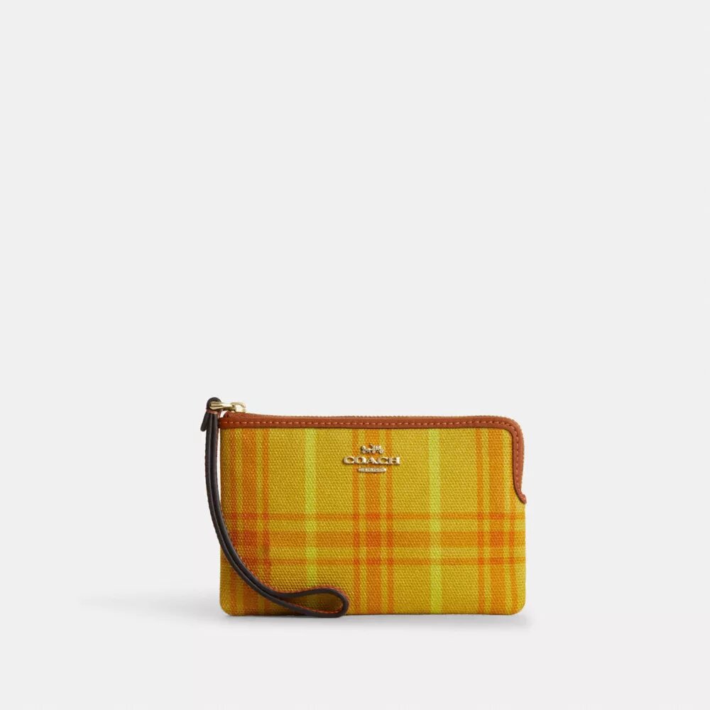 Handgelenktasche mit Reißverschluss an der Ecke aus regenerativer Baumwolle mit Karomuster