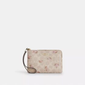 Handgelenktasche mit Reißverschluss an der Ecke aus Signature Canvas mit Blumenprint