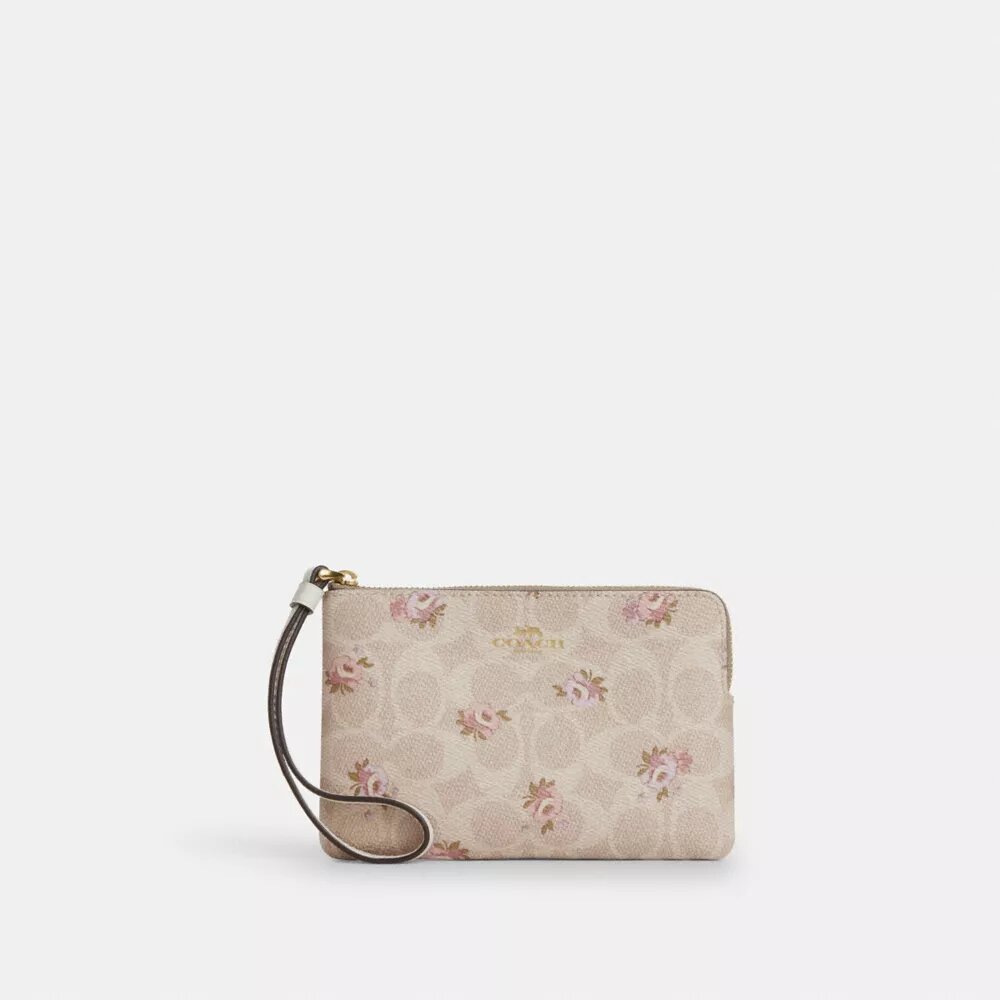 Handgelenktasche mit Reißverschluss an der Ecke aus Signature Canvas mit Blumenprint