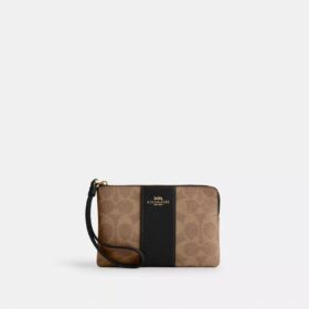 Handgelenktasche mit Reißverschluss an der Ecke aus Signature Canvas mit Streifen