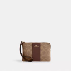 Handgelenktasche mit Reißverschluss an der Ecke aus Signature Canvas mit Streifen