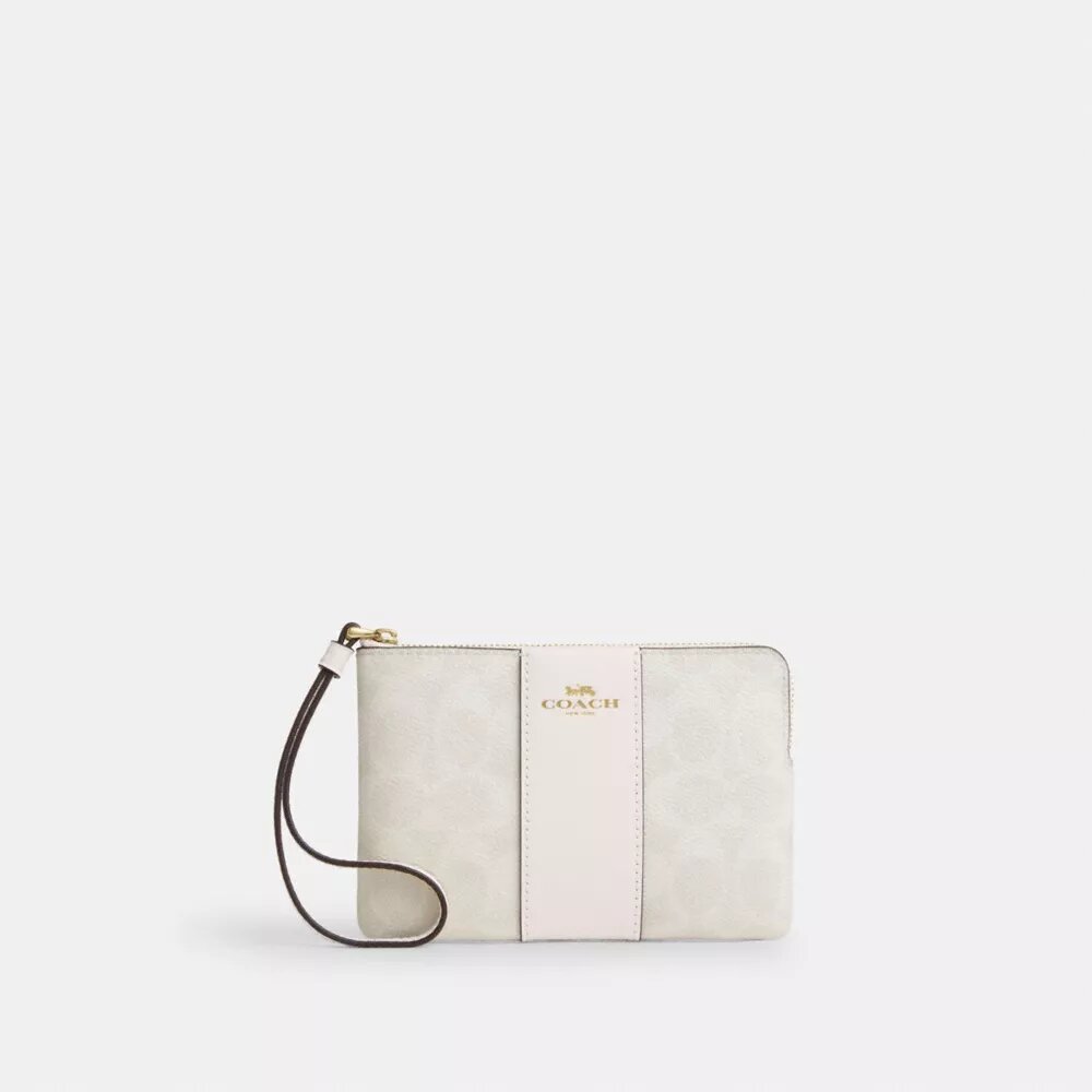 Handgelenktasche mit Reißverschluss an der Ecke aus Signature Canvas mit Streifen