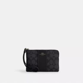 Handgelenktasche mit Reißverschluss an der Ecke aus Signature Canvas mit Streifen