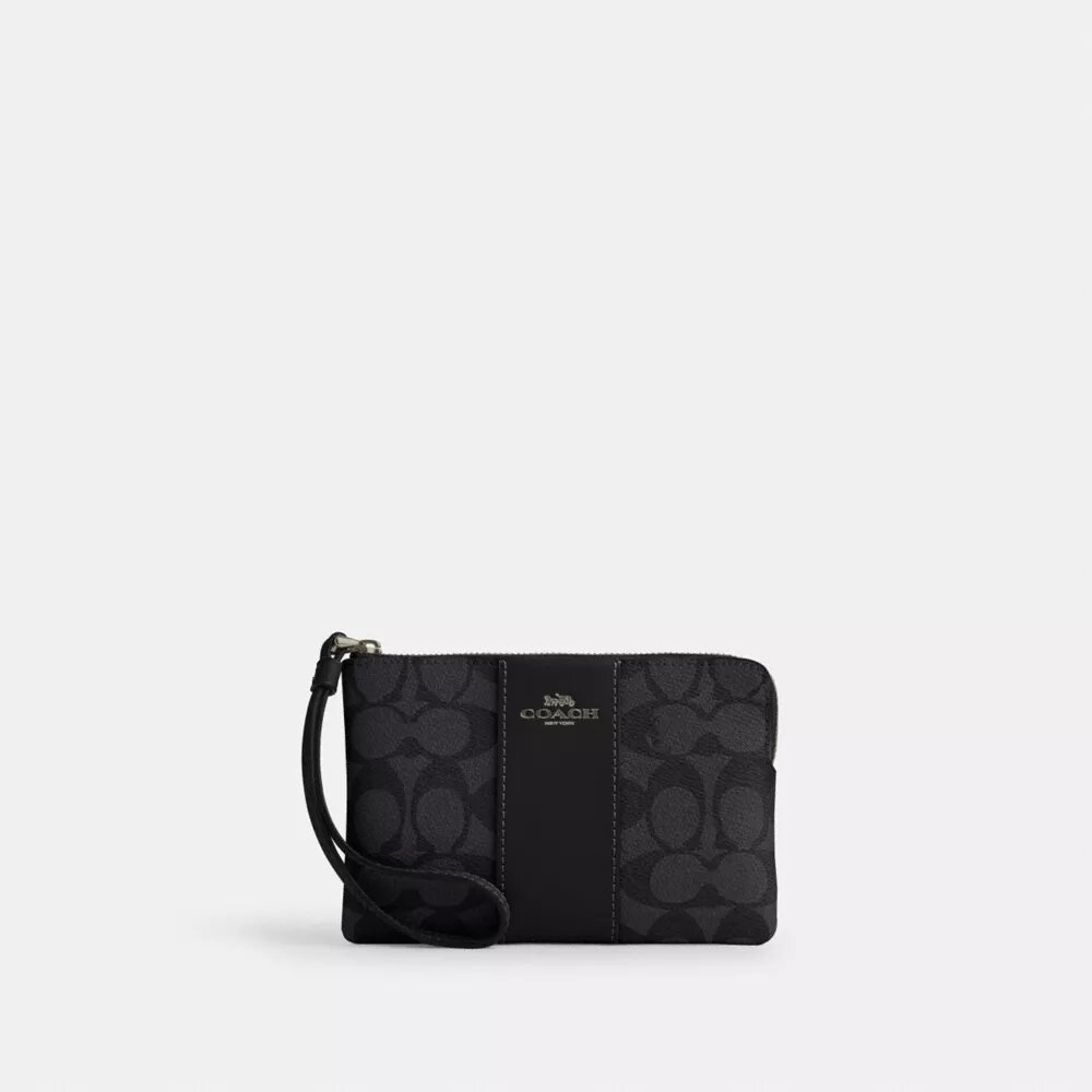 Handgelenktasche mit Reißverschluss an der Ecke aus Signature Canvas mit Streifen