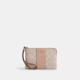 Handgelenktasche mit Reißverschluss an der Ecke aus Signature Canvas mit Streifen
