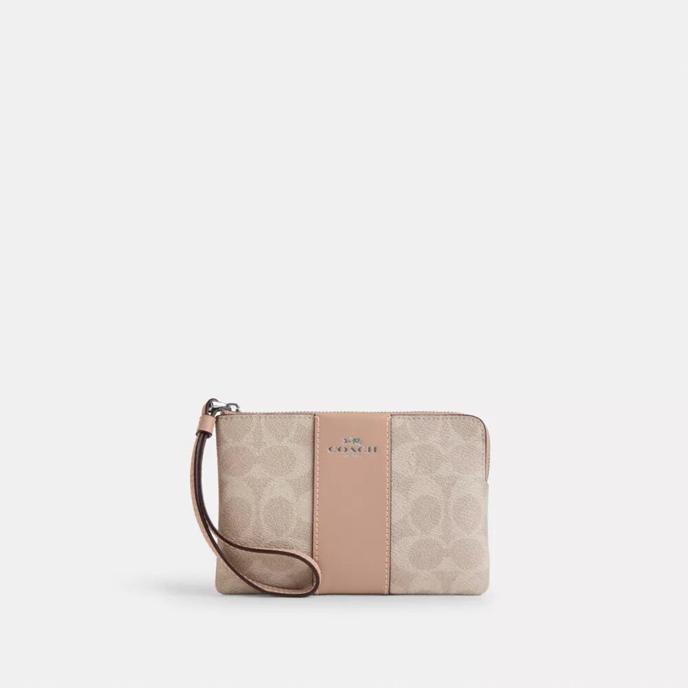 Handgelenktasche mit Reißverschluss an der Ecke aus Signature Canvas mit Streifen