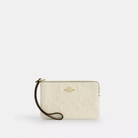 Handgelenktasche mit Reißverschluss an der Ecke aus Signature-Leder