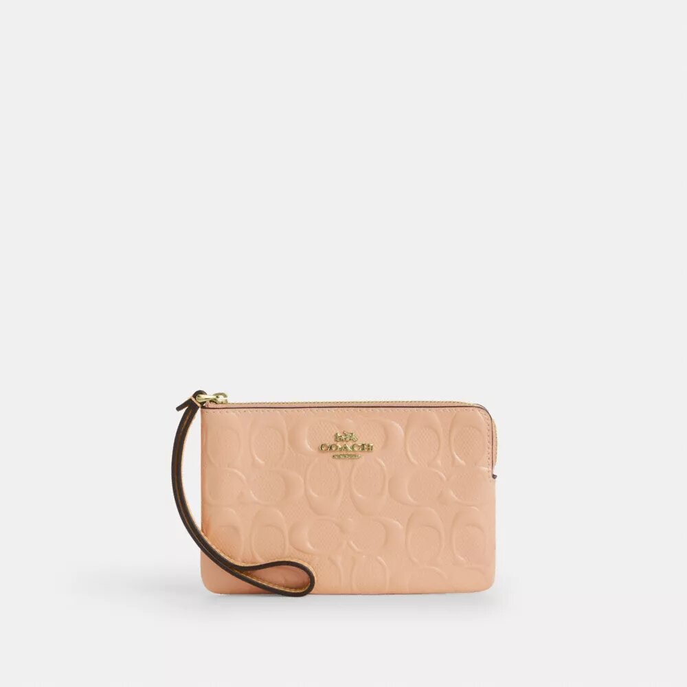 Handgelenktasche mit Reißverschluss an der Ecke aus Signature-Leder