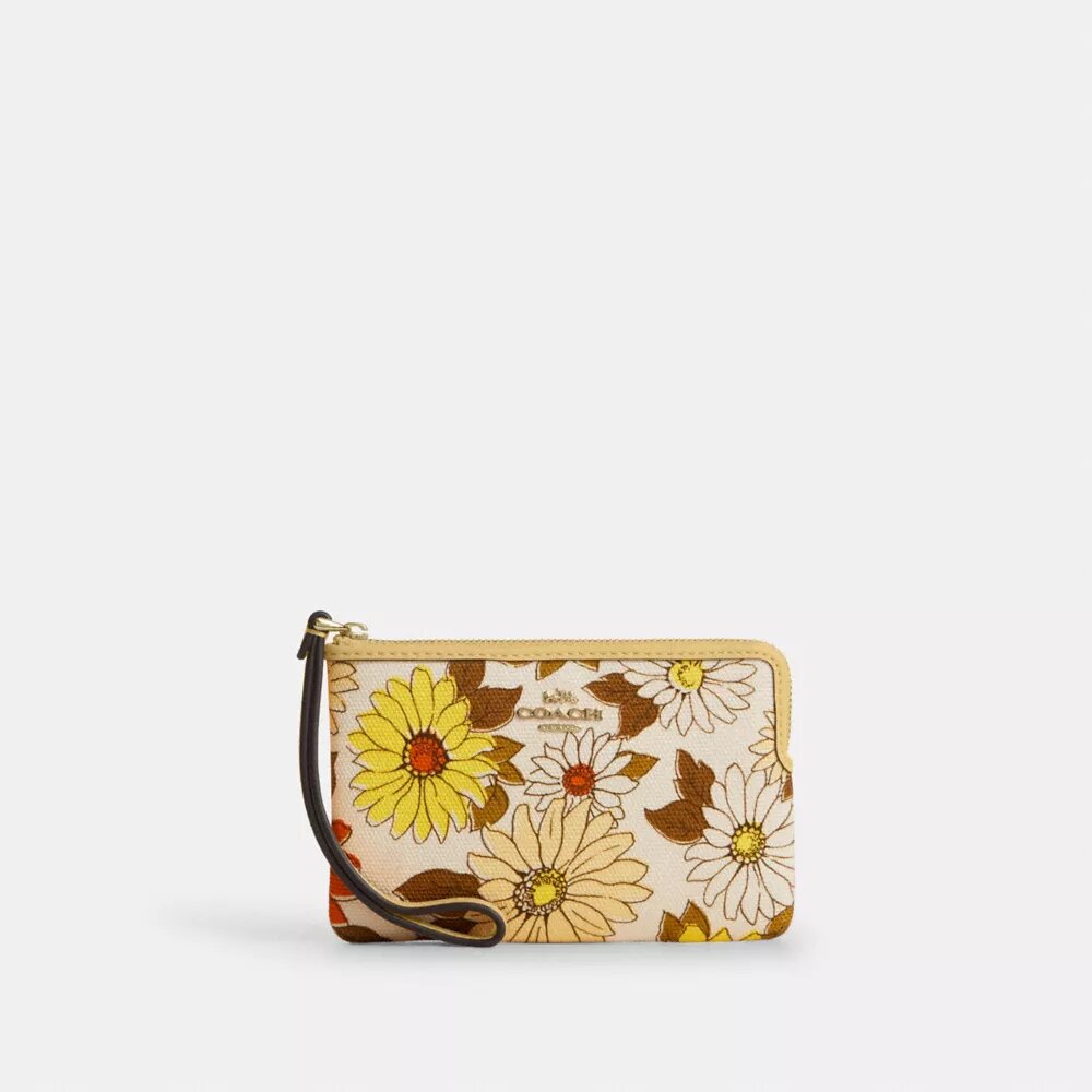 Handgelenktasche mit Reißverschluss an der Ecke und Blumenmuster