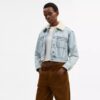 Kurze Heritage C Denim-Truckerjacke aus Bio-Baumwolle mit Lammfell-Kragen