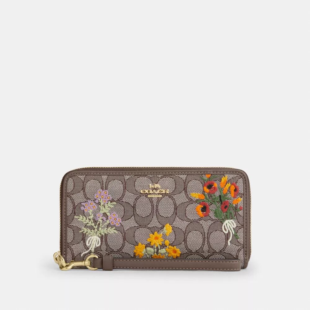 Lange Geldbörse mit Rundum-Reißverschluss aus „Signature Jacquard“ mit Blumenstickerei