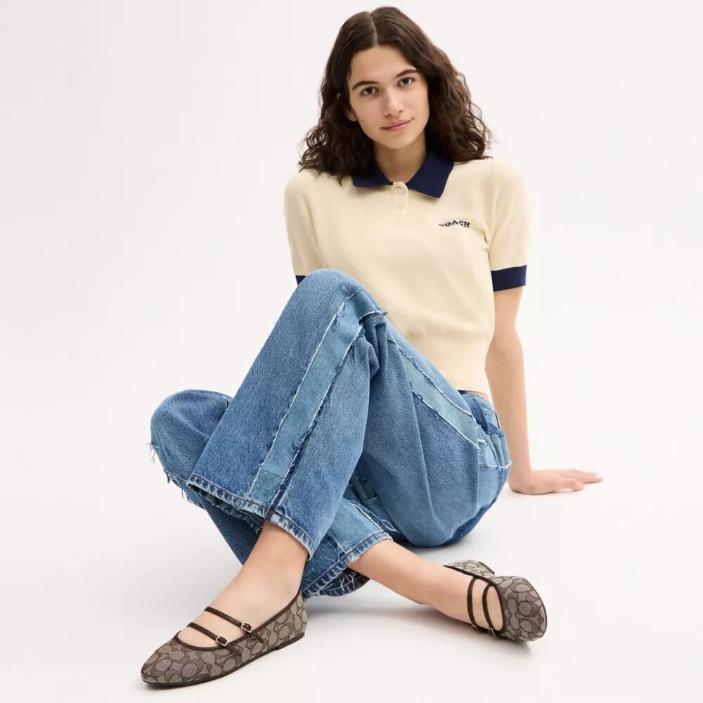Mary-Janes mit doppelter Schnalle aus charakteristischem Jacquard