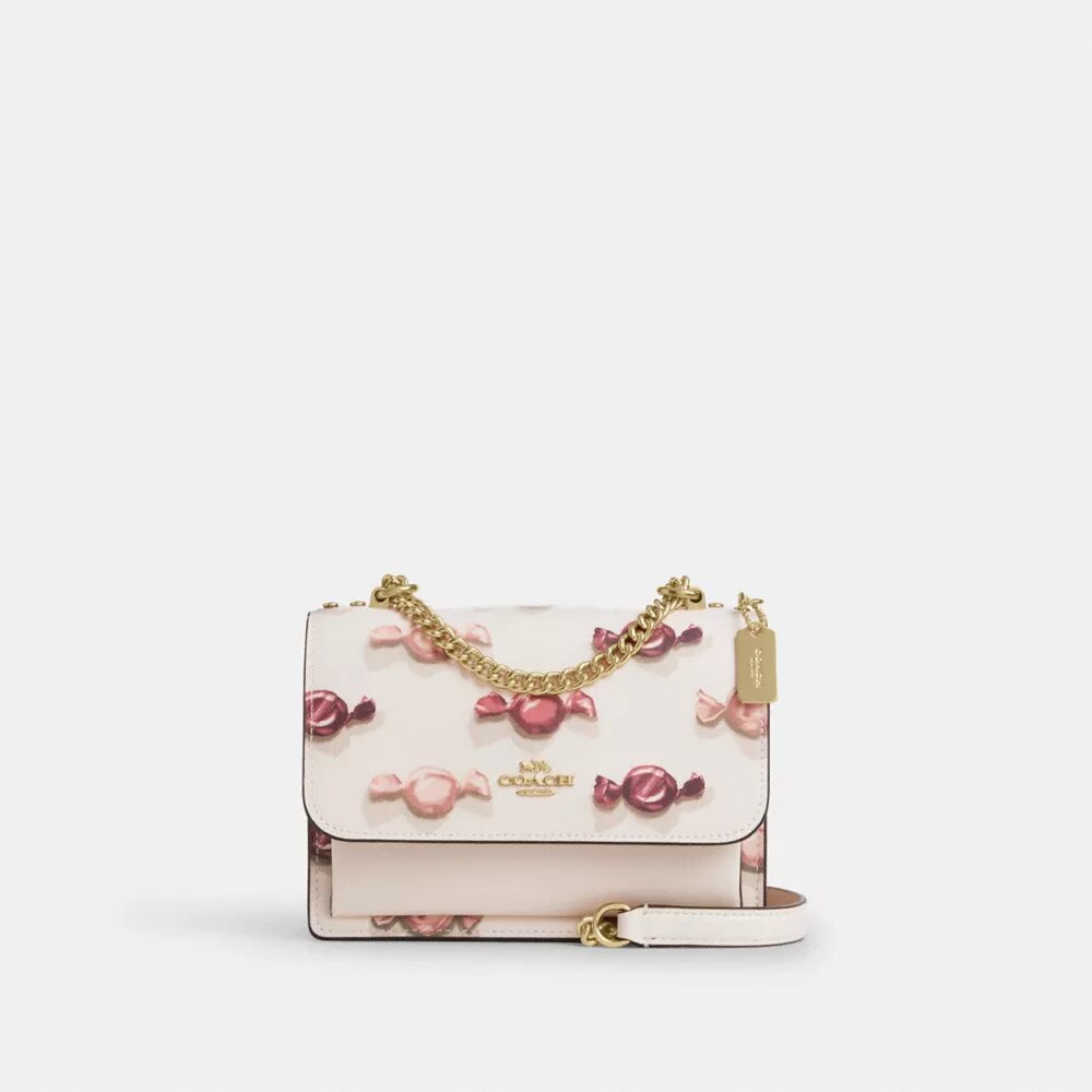 Mini-Klare-Umhängetasche mit Bonbon-Print