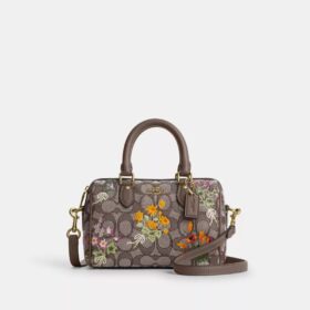 Mini-Rowan-Umhängetasche aus charakteristischem Jacquard mit Blumenstickerei