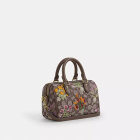 Mini-Rowan-Umhängetasche aus charakteristischem Jacquard mit Blumenstickerei